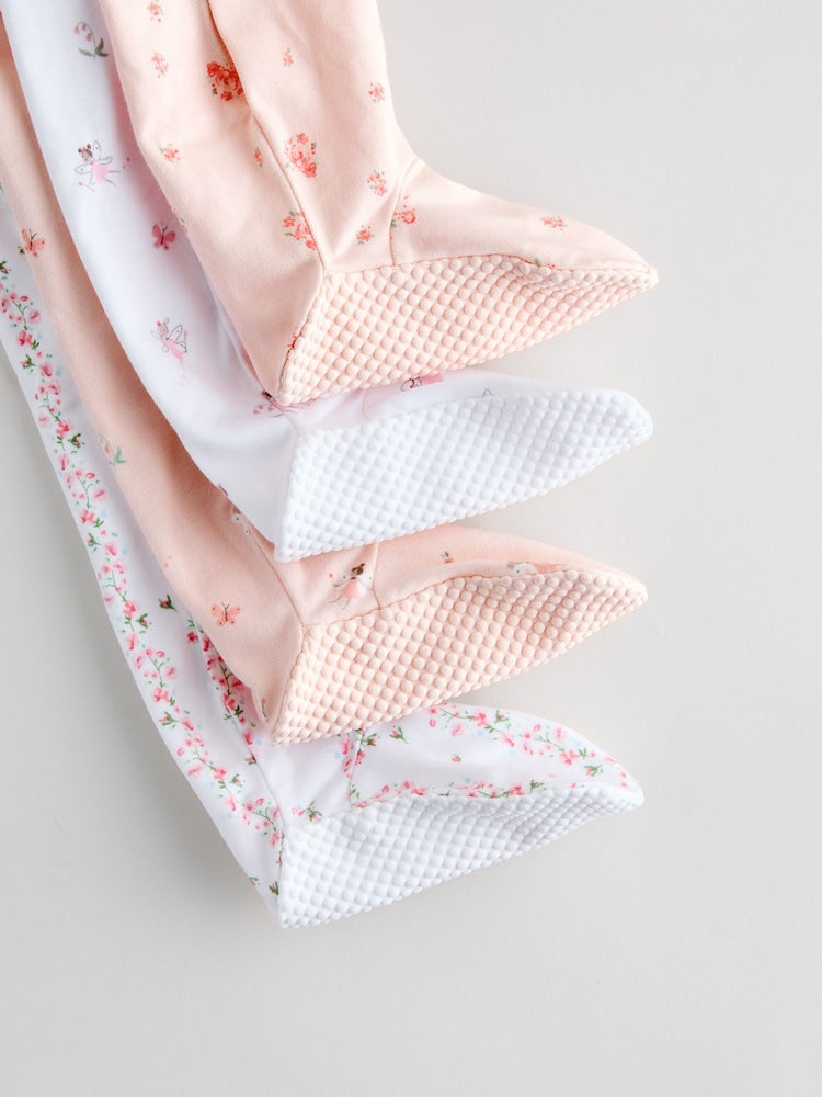 White/Pink 4 Pack Baby Sleepsuit (0-2yrs)