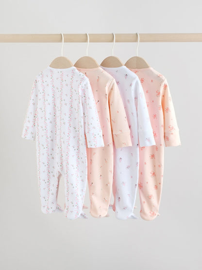 White/Pink 4 Pack Baby Sleepsuit (0-2yrs)