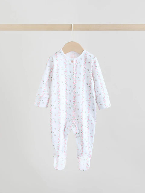 White/Pink 4 Pack Baby Sleepsuit (0-2yrs)