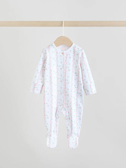 White/Pink 4 Pack Baby Sleepsuit (0-2yrs)