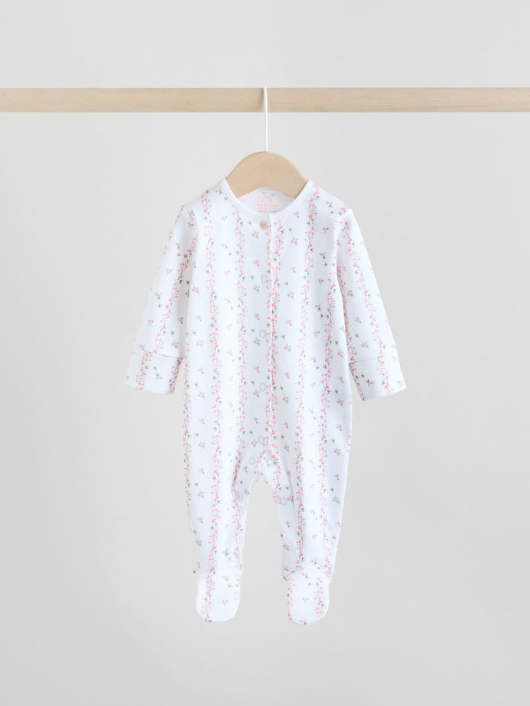 White/Pink 4 Pack Baby Sleepsuit (0-2yrs)