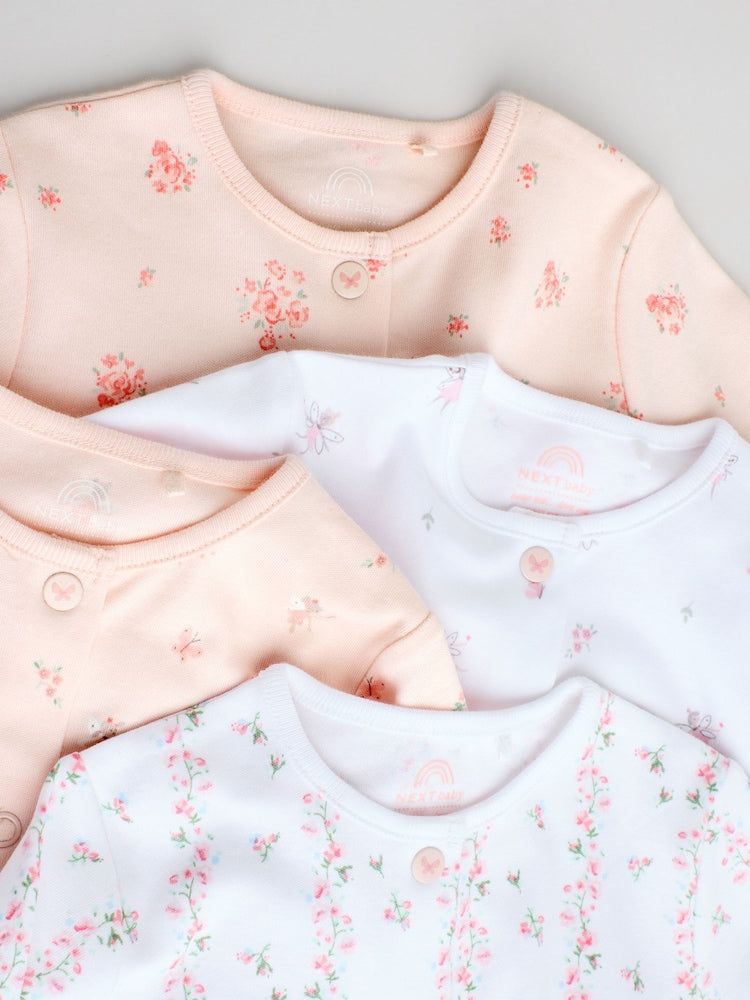 White/Pink 4 Pack Baby Sleepsuit (0-2yrs)