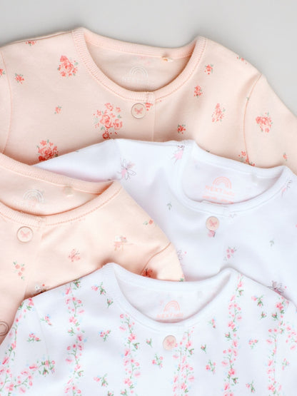 White/Pink 4 Pack Baby Sleepsuit (0-2yrs)
