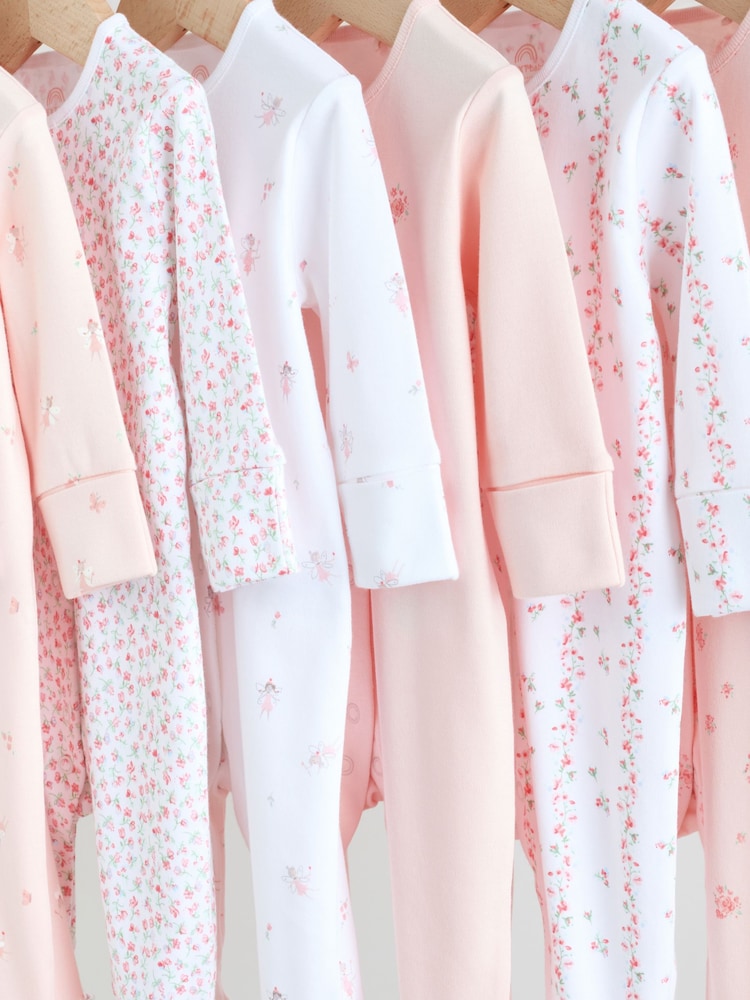 White/Pink 7 Pack Baby Sleepsuit (0-2yrs)