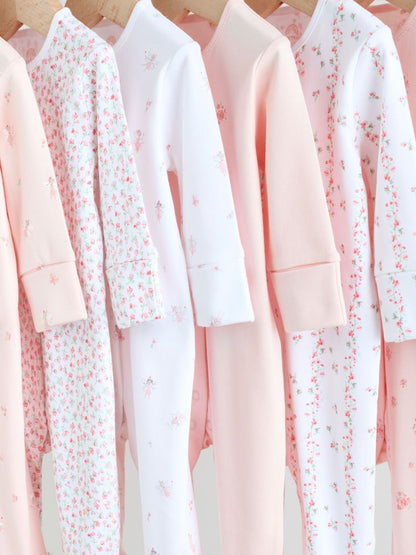 White/Pink 7 Pack Baby Sleepsuit (0-2yrs)