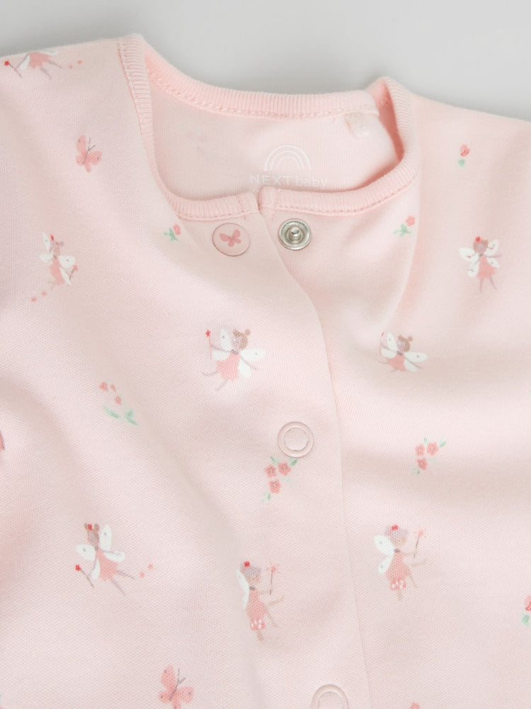 White/Pink 7 Pack Baby Sleepsuit (0-2yrs)