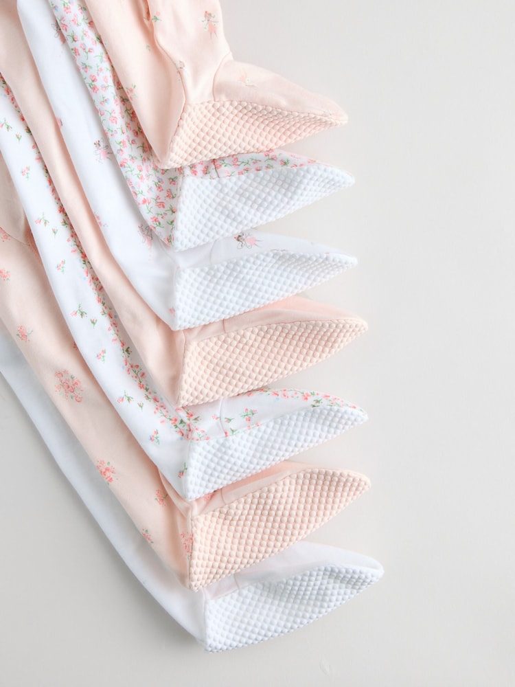 White/Pink 7 Pack Baby Sleepsuit (0-2yrs)