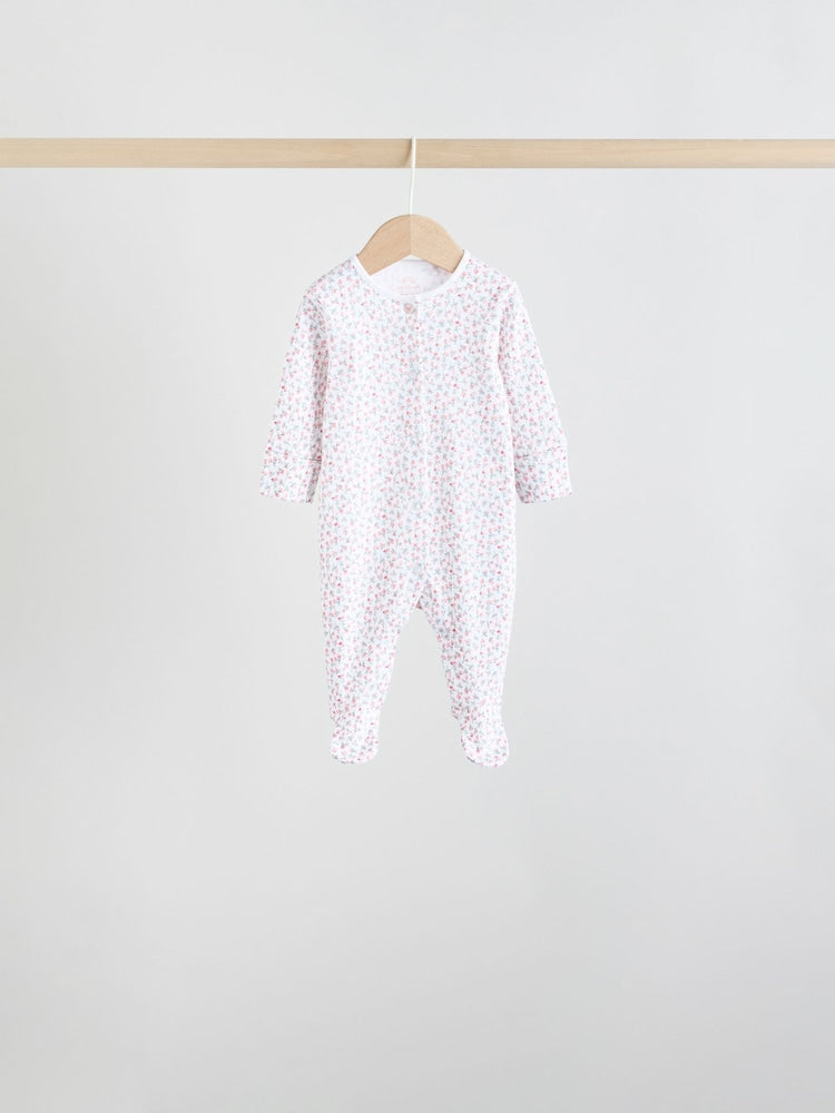 White/Pink 7 Pack Baby Sleepsuit (0-2yrs)