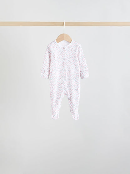 White/Pink 7 Pack Baby Sleepsuit (0-2yrs)