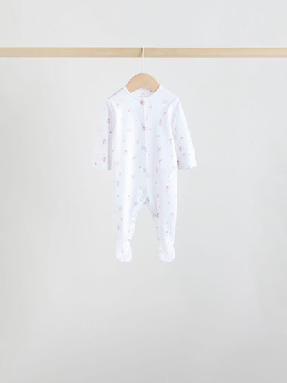 White/Pink 7 Pack Baby Sleepsuit (0-2yrs)