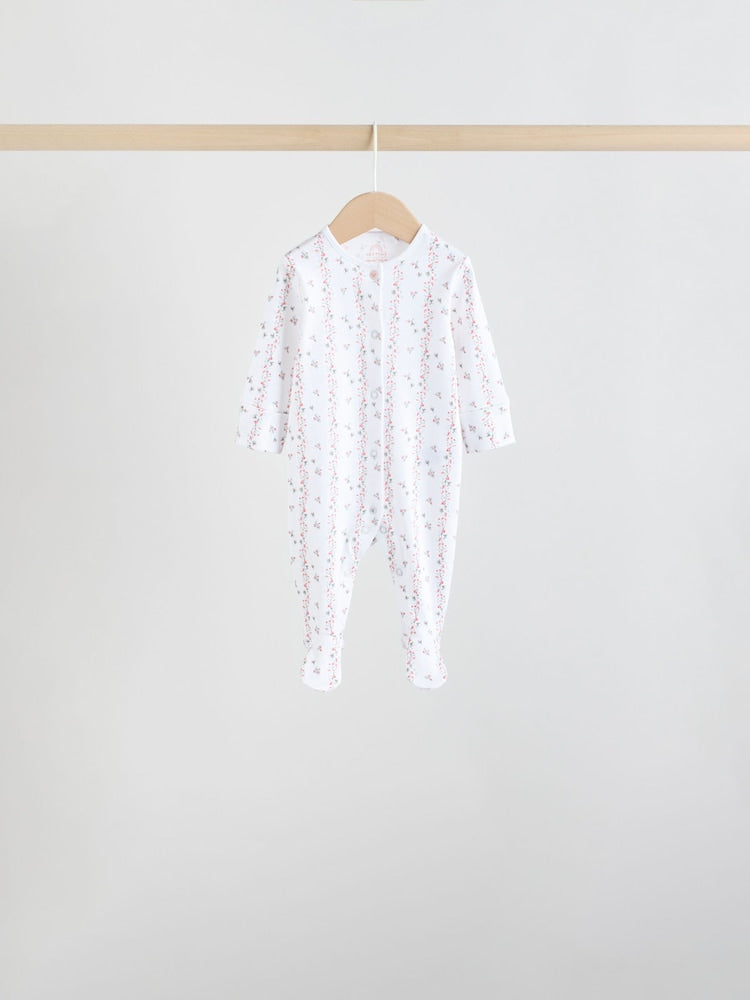 White/Pink 7 Pack Baby Sleepsuit (0-2yrs)