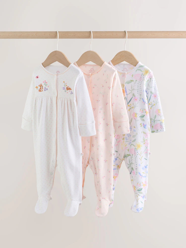 Pink Baby Bunny Sleepsuits 3 Pack (0-2yrs)