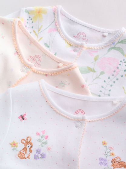 Pink Baby Bunny Sleepsuits 3 Pack (0-2yrs)