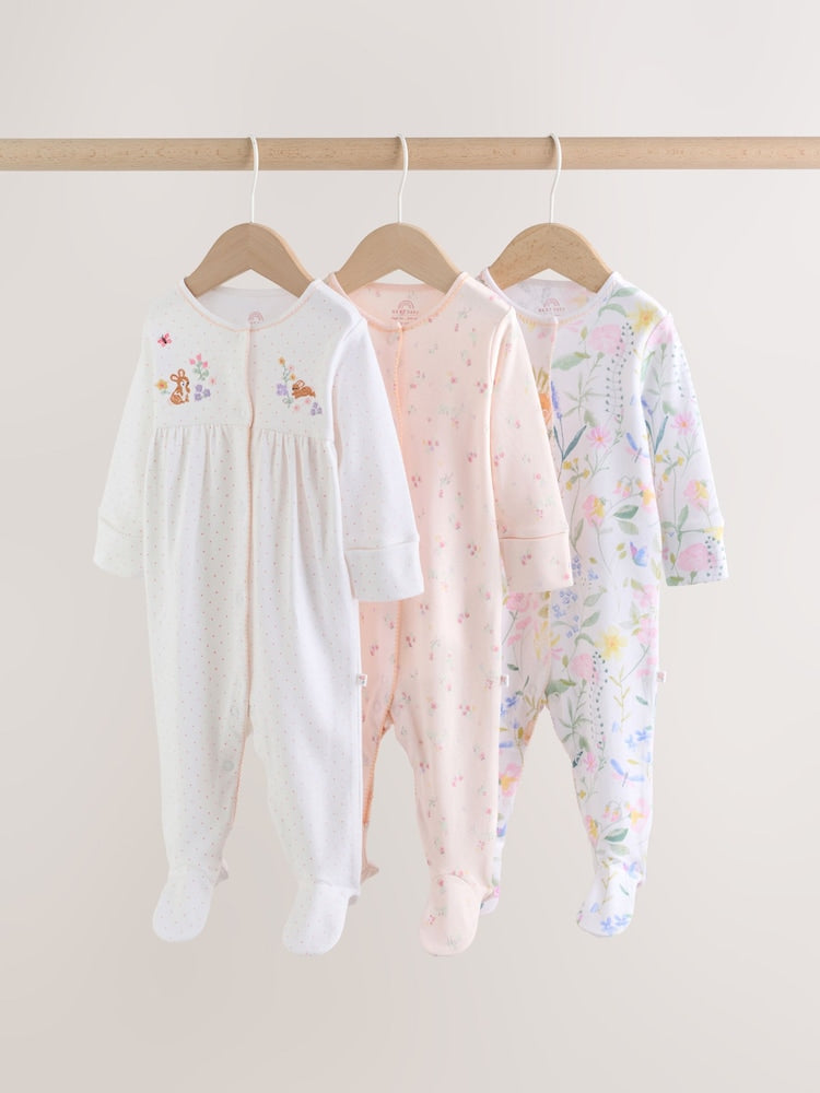 Pink Baby Bunny Sleepsuits 3 Pack (0-2yrs)