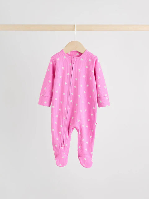 Pink 3 Pack Two Way Zip Baby Sleepsuits (0-2yrs)