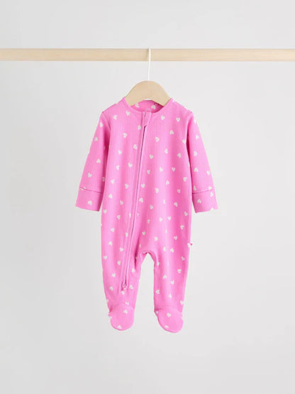 Pink 3 Pack Two Way Zip Baby Sleepsuits (0-2yrs)