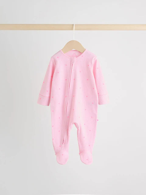 Pink 3 Pack Two Way Zip Baby Sleepsuits (0-2yrs)