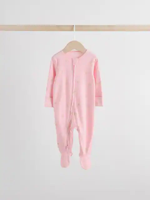 Multi Pastel Character 5 Pack Two Way Zip Baby Sleepsuits (0-2yrs)