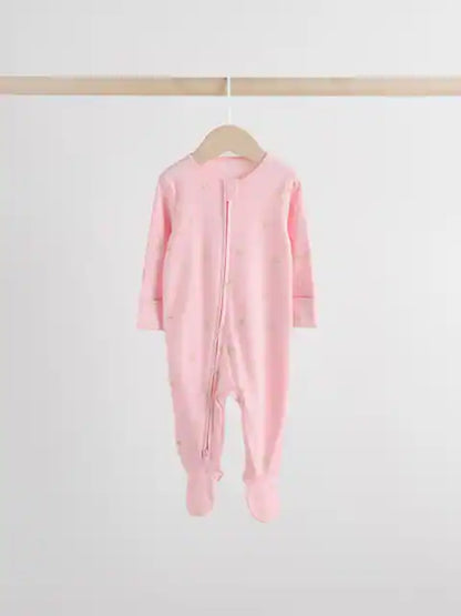 Multi Pastel Character 5 Pack Two Way Zip Baby Sleepsuits (0-2yrs)