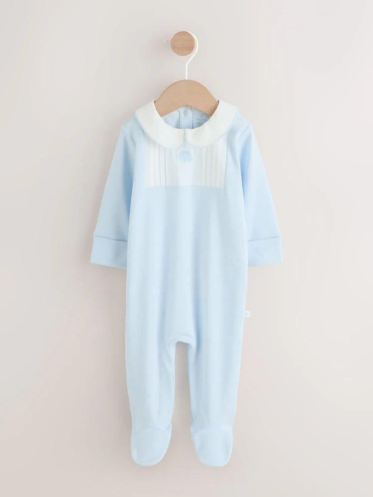 Blue Occasion Collared Baby Sleepsuit (0-2yrs)