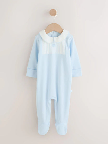 Blue Occasion Collared Baby Sleepsuit (0-2yrs)