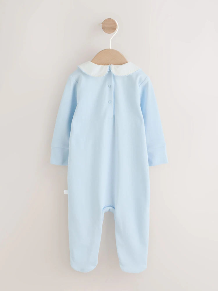 Blue Occasion Collared Baby Sleepsuit (0-2yrs)