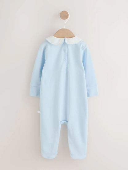 Blue Occasion Collared Baby Sleepsuit (0-2yrs)
