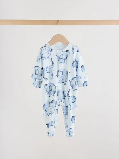 Blue Safari Two Way Zip Baby Sleepsuits 3 Pack (0mths-2yrs)