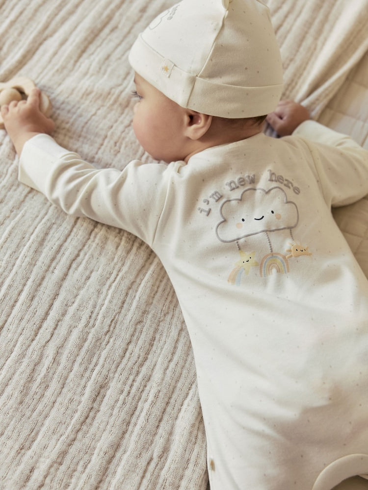 Neutral Im New Here Sleepsuit And Hat Set (0-9mths) - Neutral Im New Here / Up to 3 Months (62cm)