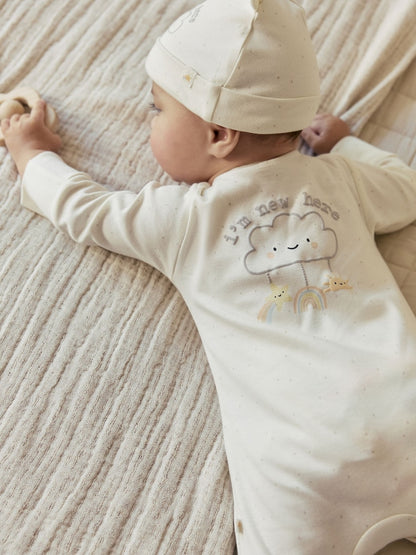 Neutral Im New Here Sleepsuit And Hat Set (0-9mths) - Neutral Im New Here / Up to 3 Months (62cm)