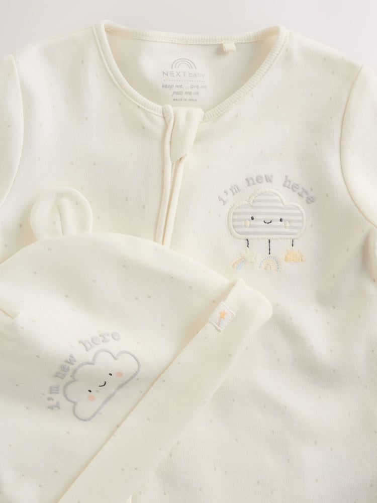 Neutral Im New Here Sleepsuit And Hat Set (0-9mths)