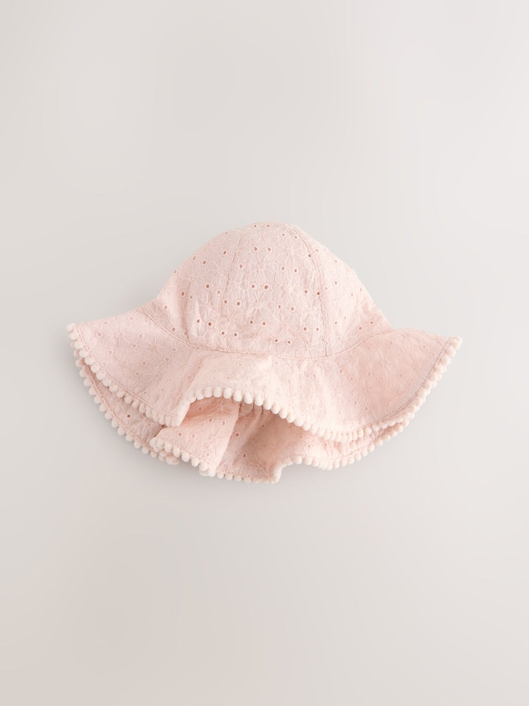 Pink and White Broderie 2pk Baby Bucket Hat - Size 50cm (First Size)