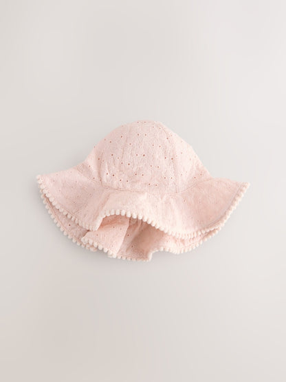 Pink and White Broderie 2pk Baby Bucket Hat - Size 50cm (First Size)