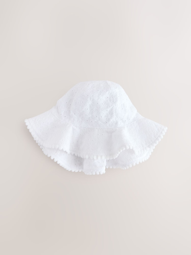Pink and White Broderie 2pk Baby Bucket Hat - Size 50cm (First Size)