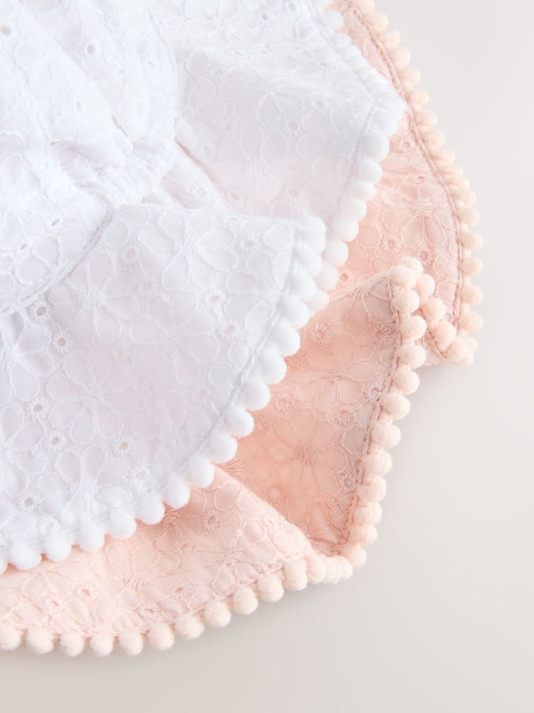 Pink and White Broderie 2pk Baby Bucket Hat - Size 50cm (First Size)