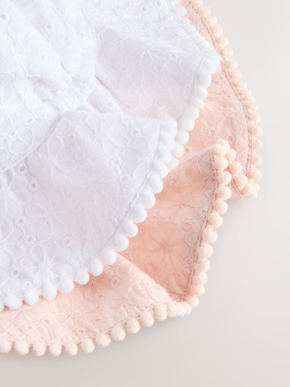 Pink and White Broderie 2pk Baby Bucket Hat - Size 50cm (First Size)