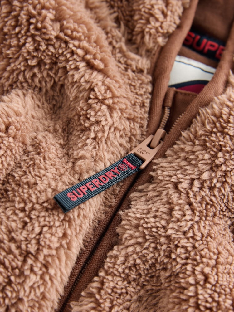Superdry Brown Teddy Fleece Pramsuit - Size Up to 3 Months (62cm)