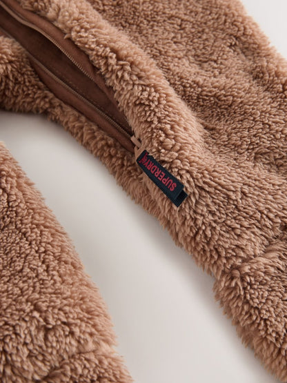 Superdry Brown Teddy Fleece Pramsuit - Size Up to 3 Months (62cm)