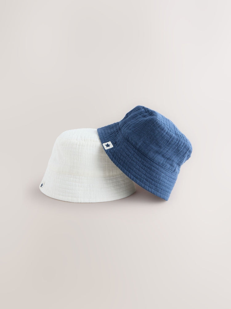Navy/White 2 Pack Baby Bucket Hat - Up To 3 Months (50 - 62cm)