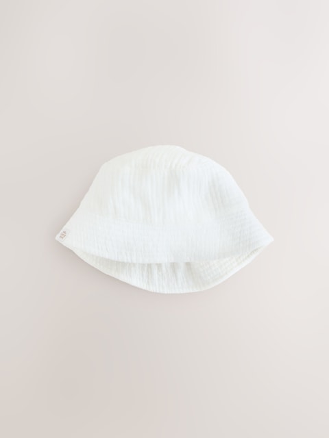 White Crinkle Baby Bucket Hat - Size 50cm (First Size)