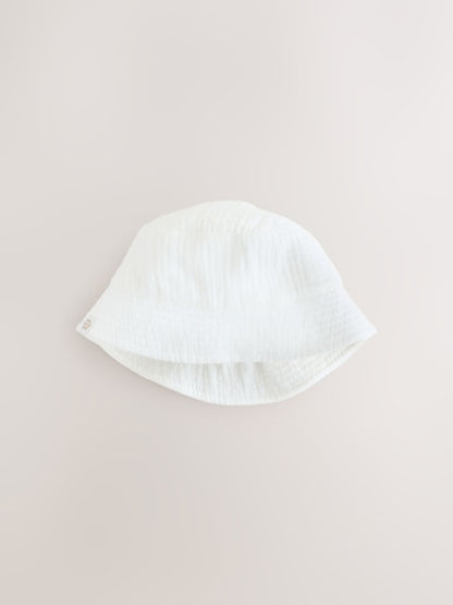 White Crinkle Baby Bucket Hat - Size 50cm (First Size)