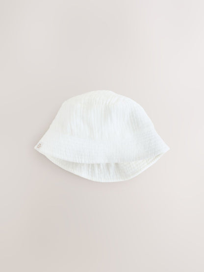 White Crinkle Baby Bucket Hat - Size 50cm (First Size)