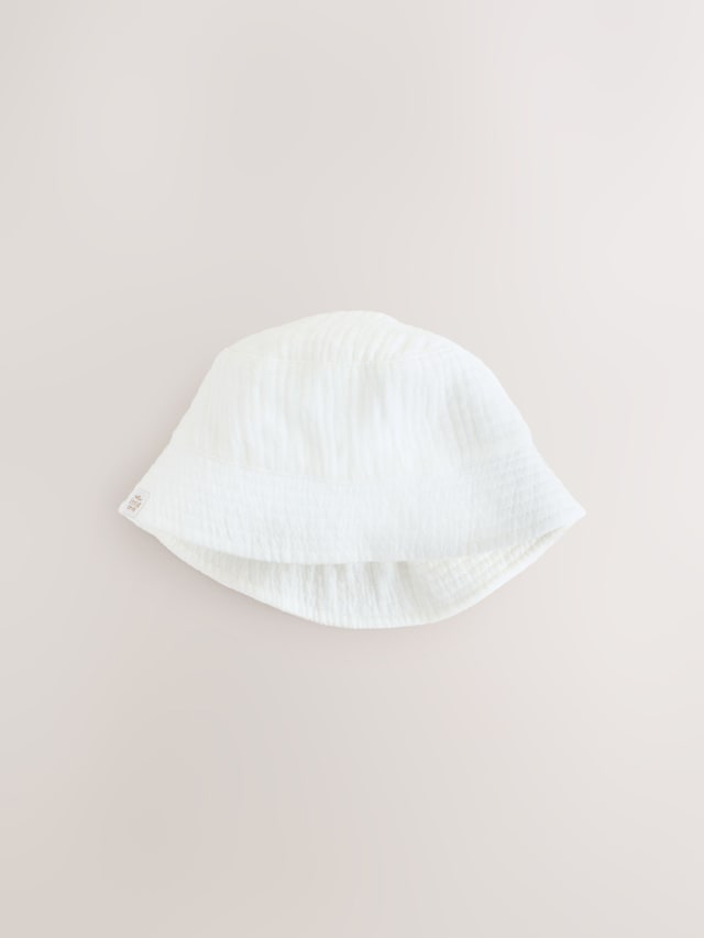 White Crinkle Baby Bucket Hat - Size 50cm (First Size)