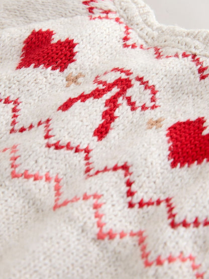 Ecru Heart Yoke Cardigan (3mths-7yrs) - Size 3-6 Months (62-68cm)