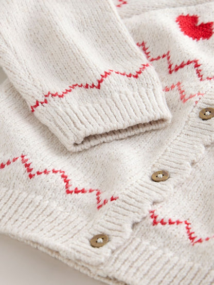 Ecru Heart Yoke Cardigan (3mths-7yrs) - Size 3-6 Months (62-68cm)