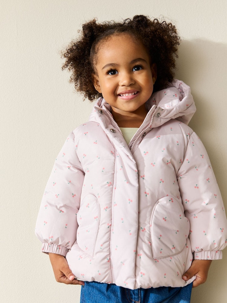 Light Pink Cherry Shower Resistant Printed Coat (3mths-7yrs) - Size 3-6 Months (62-68cm) - Light Pink Cherry