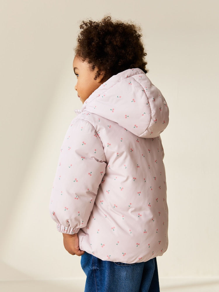 Light Pink Cherry Shower Resistant Printed Coat (3mths-7yrs) - Size 3-6 Months (62-68cm)