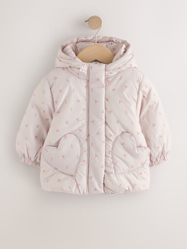 Light Pink Cherry Shower Resistant Printed Coat (3mths-7yrs) - Size 3-6 Months (62-68cm)