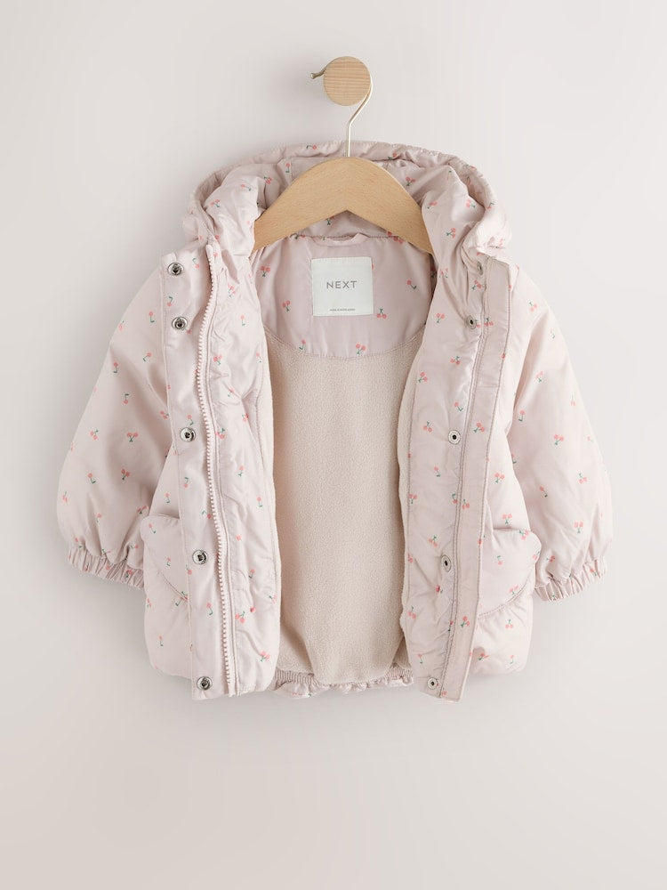 Light Pink Cherry Shower Resistant Printed Coat (3mths-7yrs) - Size 3-6 Months (62-68cm)