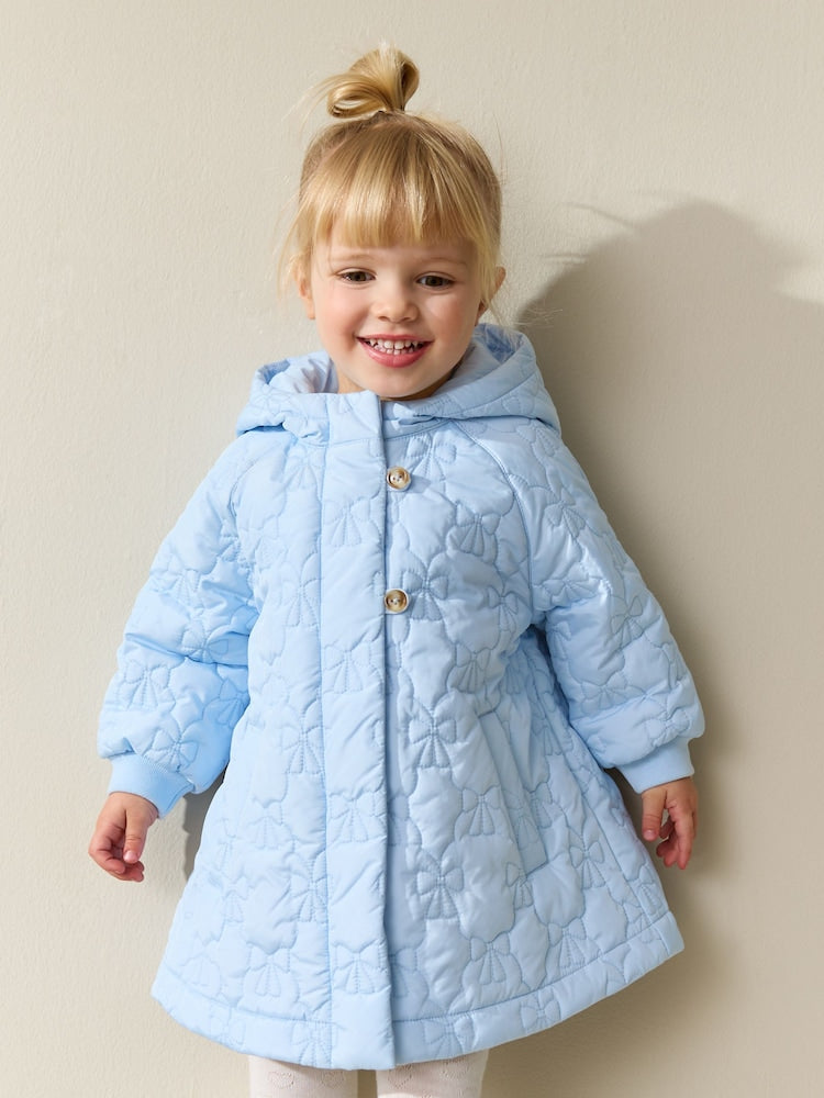 Blue Shower Resistant Bow Quilted Coat (3mths-7yrs) - Size 3-6 Months (62-68cm) - Blue Shower Resistant Bow Quilted